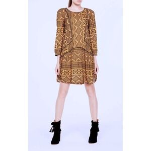 BA&SH Mara Embroidered Geometric Drop Waist Dress Golden Yellow Size 2 / Medium